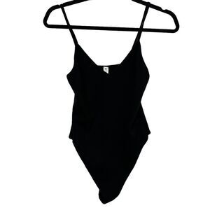 Nordstrom BP. Black Ribbed V-Neck Spaghetti Strap Bodysuit, Size Medium